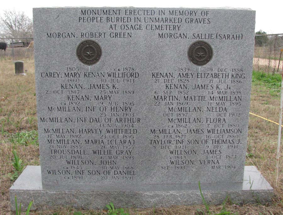 Monument erected in memory of people buried in unmarked graves at Osage Community Cemetery - West side