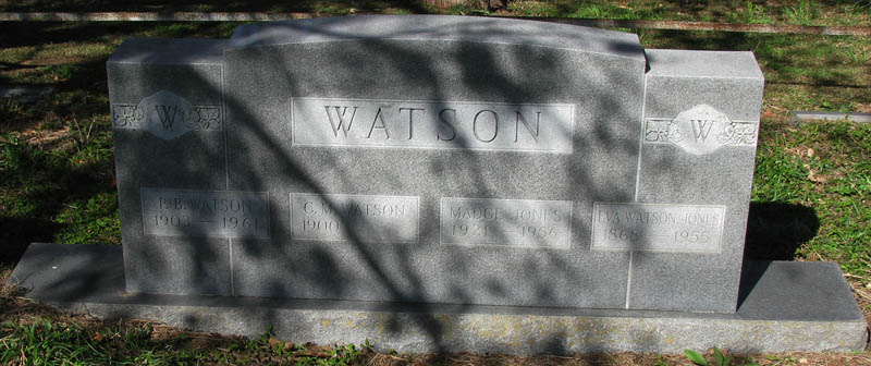 P.B., C.M., Madge Jones, and Eva Watson Jones tombstone