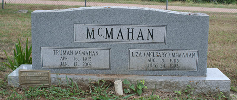 Truman and Liza McMahan tombstone