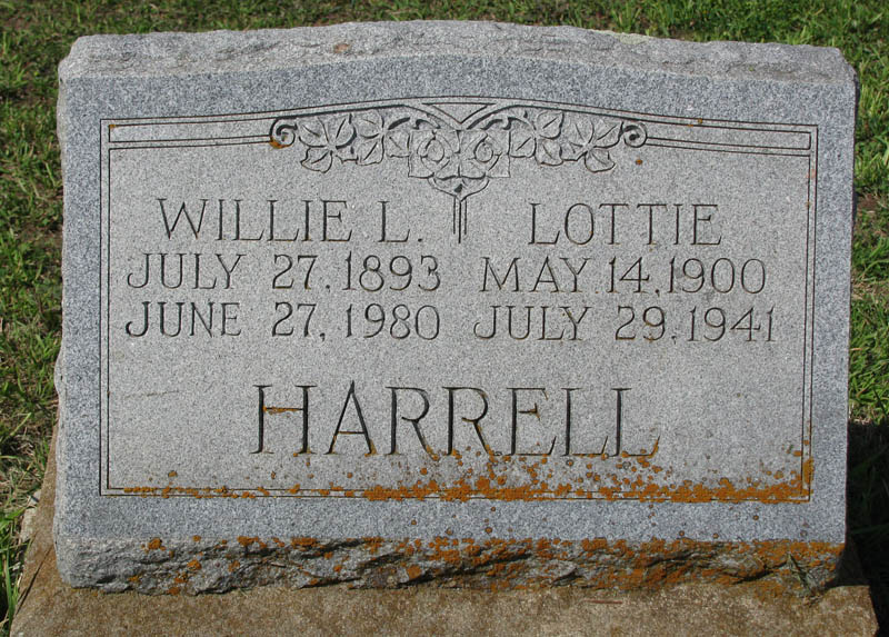 Willie and Lottie Harrell tombstone